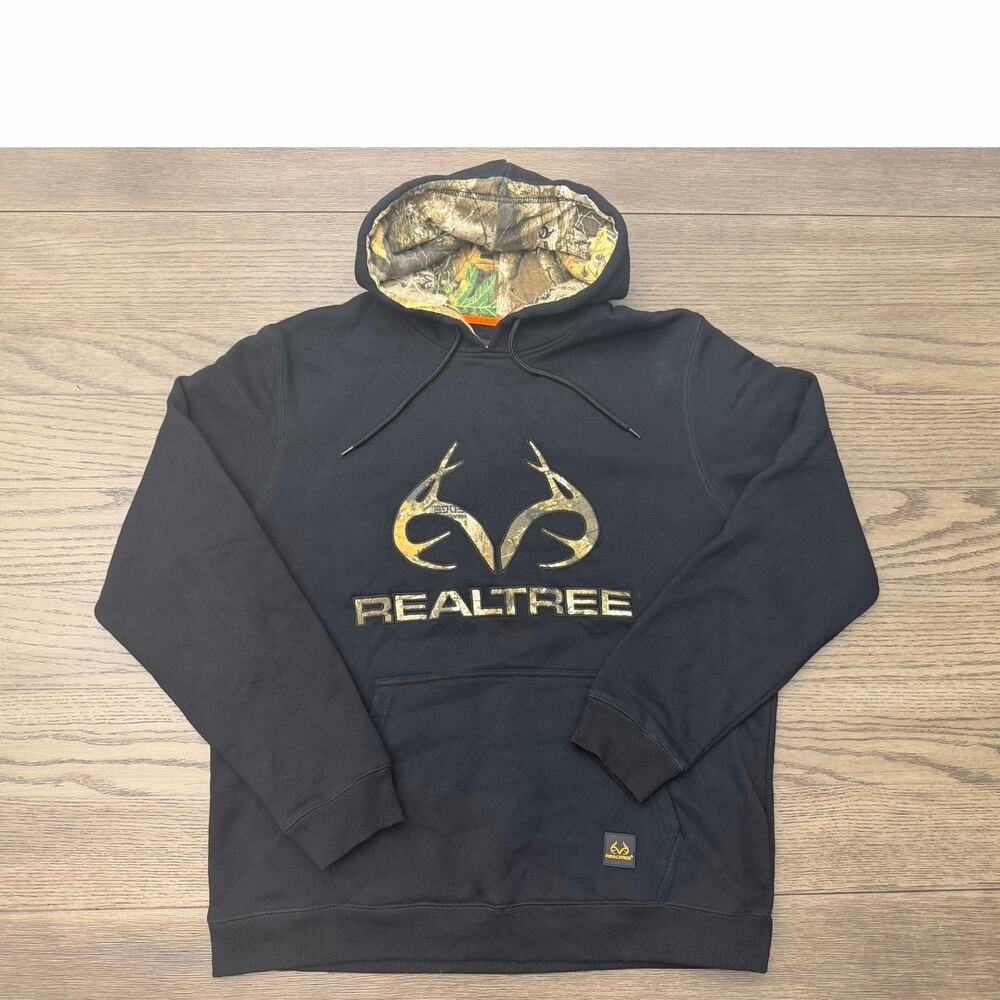 Realtree Camo Lined Hoodie Mens XL Black Hunting Sweatshirt Heavy